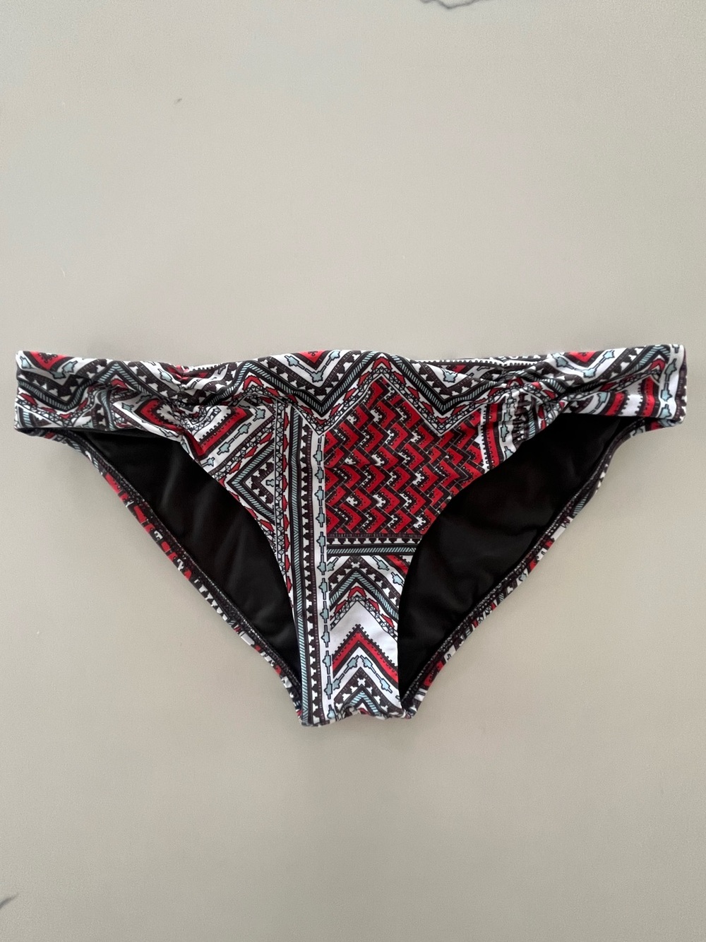 L*Space Aztec Geometric Ruched Bikini Bottoms Red Grey Size M Full Cut